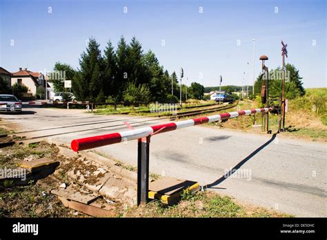 Road Railway Level Crossing Cross Roads Train Stock Photo Alamy