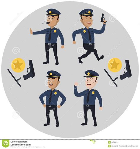 Policeman Concept Set Cartoon Illustration Of 4 Policeman Vector