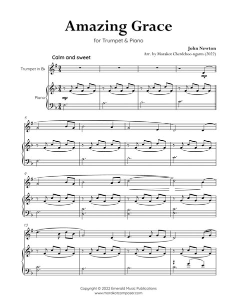 Amazing Grace For Trumpet Piano Partitions John Newton Trompette