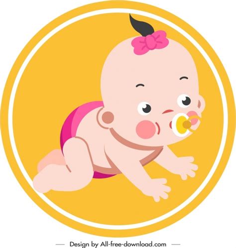 Infant Baby Icon Crawling Gesture Cute Cartoon Sketch Vector Cartoon