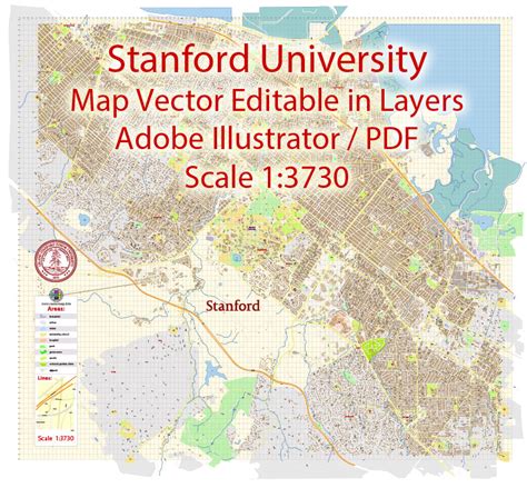 Stanford University Printable Pdf Map Vector California Us Extra