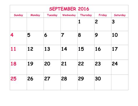 2016 Sep Calendar