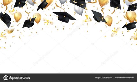 Graduation Transparent Background With Realistic Flying Black Degree
