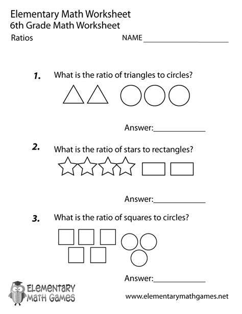 Sixth Grade Ratios Worksheet Easy Math