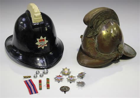 A Brass Firemans Helmet Applied With Lcc Lfb And London