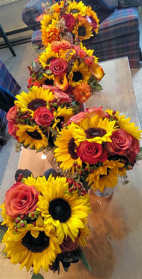 Sunflower Rust Rose And Berry Fall Bouquets