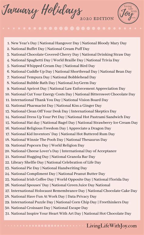 2020 Fun National Holidays Living Life With Joy National Holiday
