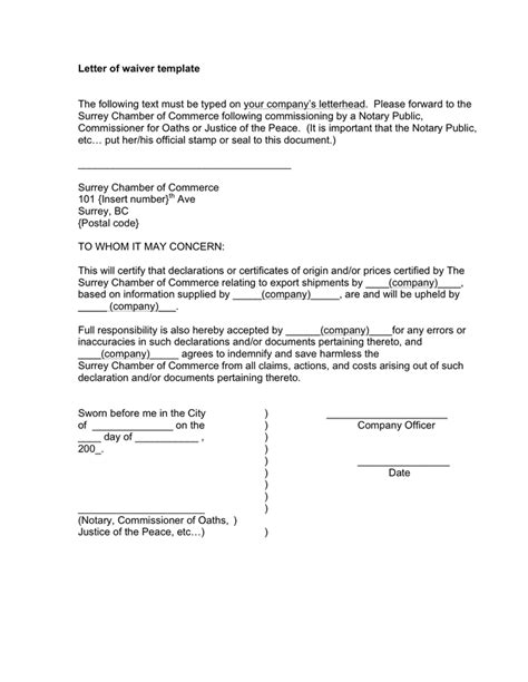 Letter Of Waiver Template In Word And Pdf Formats