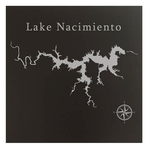 Lake Nacimiento Map 12x12 Black Metal Wall Art Office Decor T