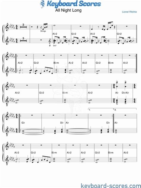 All Night Long Lionel Richie Score For Piano Music Sheet