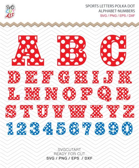 Sports Alphabet Polka Dot Letters Numbers Svg Png Dxf Eps Etsy