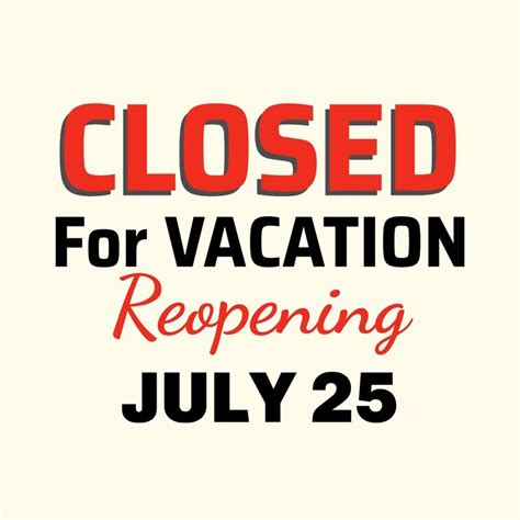 Closed For Vacation Sign Template