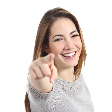 Happy Woman With Perfect Smile Pointing At Camera Stock Image Image