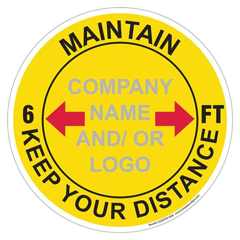 Yellow Maintain 6 Ft Keep Your Distance Round Floor Label With Company