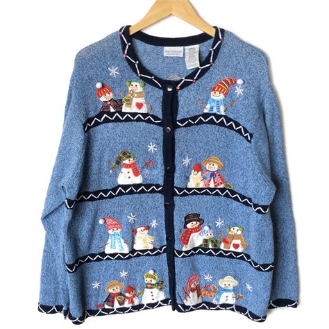 Snowmen Scenes Tacky Ugly Christmas Sweater The Ugly Sweater Shop