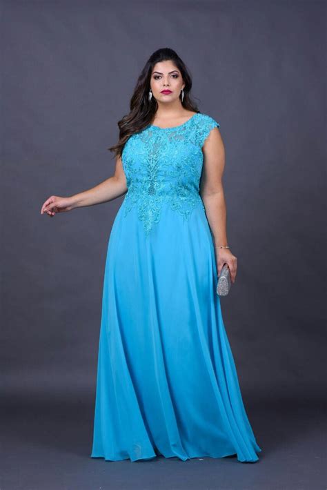 Vestido De Festa Azul Tiffany Plus Size Fino Traje Moda Festa