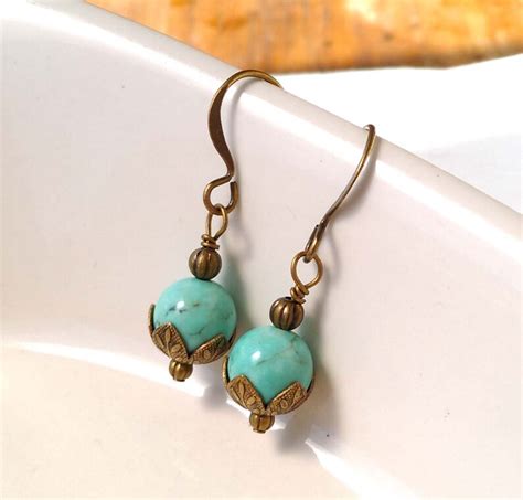 Turquoise Colored Magnesite Gemstone Earrings With Antiqued Etsy