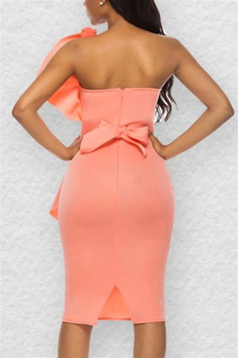 Us 1466 Sexy Wrapped Chest Ruffled Tube Top Pink Hip Dress