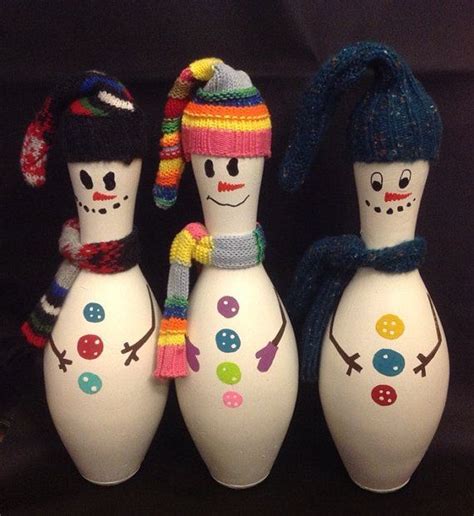 Last 2 On Sale Winter Bowling Pin Snowman Recycled Real Bowling Pins