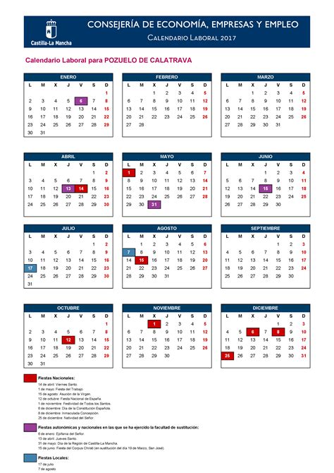 Calendario Laboral 2017 Pozuelo De Calatrava