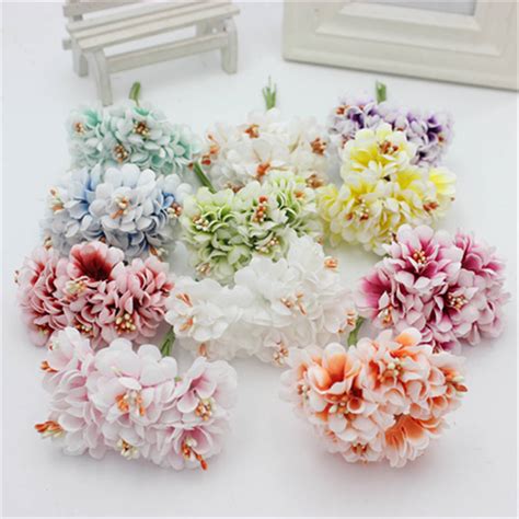 cheap 6pcs silk gradient stamen artificial flower bouquet for wedding decoration diy