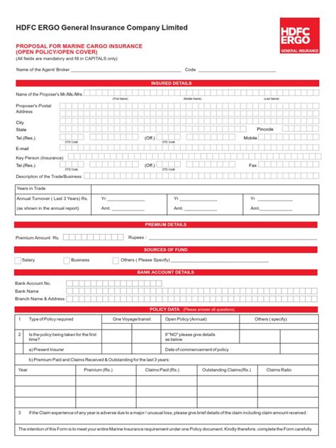 Marine Cargo Insurance Proposal Form Insurance Policy Insurance