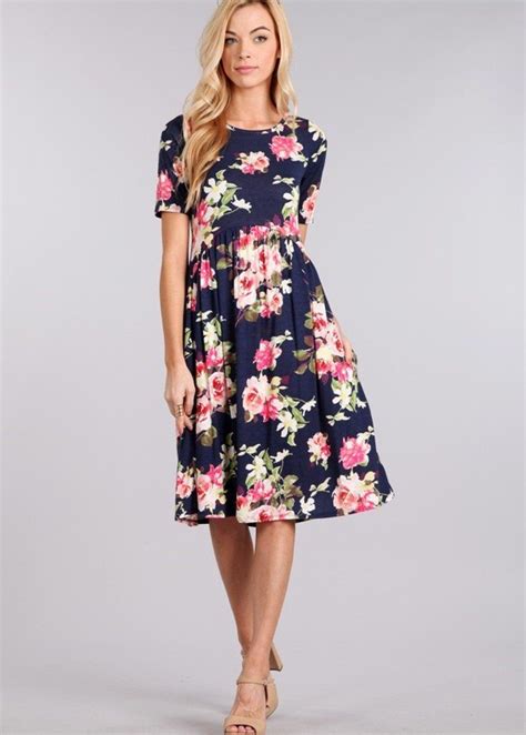 Our Floral Spring Dress Is A Great Lightweight Flowy Summer Dress Round Neckline Short Sl