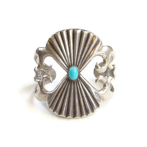 Vintage Native American Sand Cast Turquoise Silver Cuff Turquoise