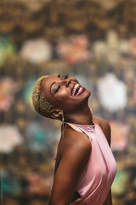 Young Cheerful Gorgeous Black Woman Laughing By Victor Torres Black