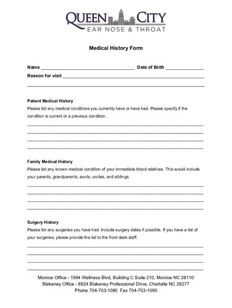 Fillable Online Patient History Form History Of Present Illness Fax