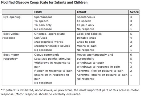 Modified Glasgow Coma Scale Gcs For Children Paediatric Nursing