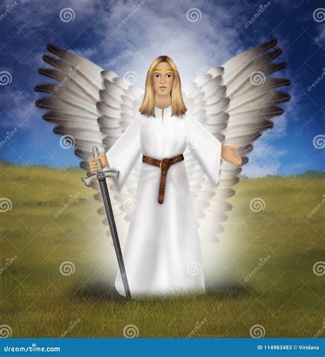 Archangel Michael With A Sword Standing On A Field Royalty Free Stock