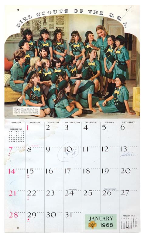 Debbie Reynolds Personal 1968 Girl Scout Calendar Featuring