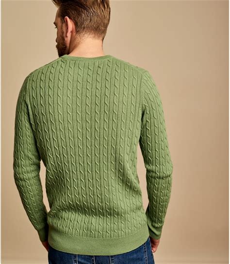 Pear Green Mens Cashmere And Merino Cable Crew Neck Sweater Woolovers Us