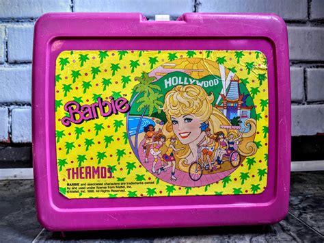 vintage 80s hollywood barbie pink plastic lunchbox etsy