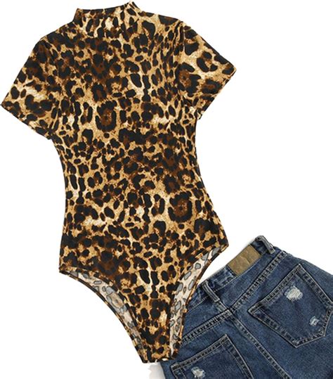 Bodysuits Plus Size Multicolor Neck Leopard Print Bodysuit 2019 Women