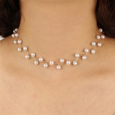 Simple Pearl Beaded Floating Choker Necklace Classy Fancy Elegant