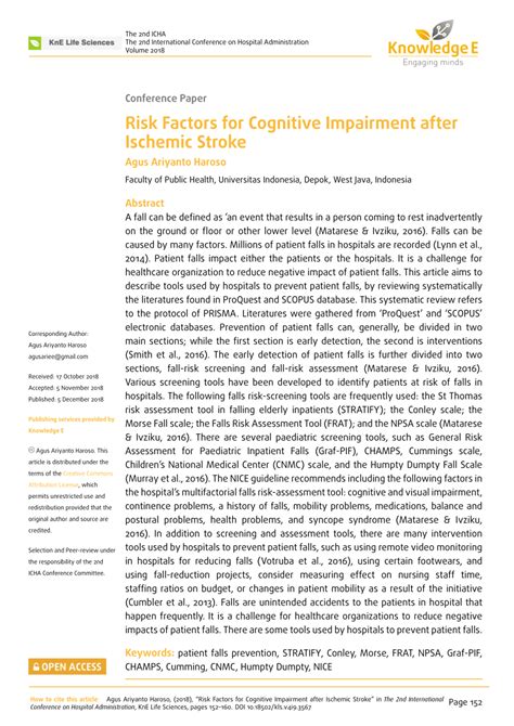 Pdf Risk Factors For Cognitive Impairment After Ischemic Stroke