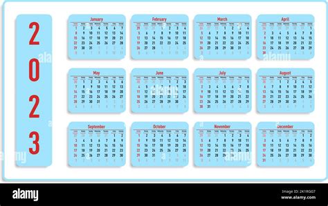 2023 Year Calendar On White Background Vector Illustration Stock
