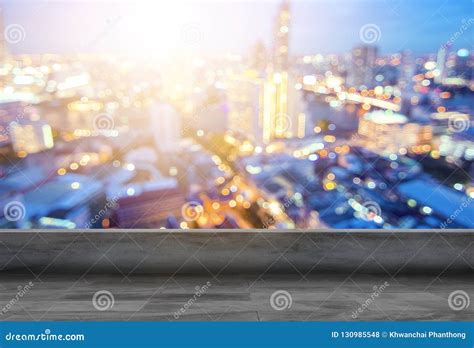 Blank Roof Top And Cityscape Background Empty Floor And Free Sp Stock