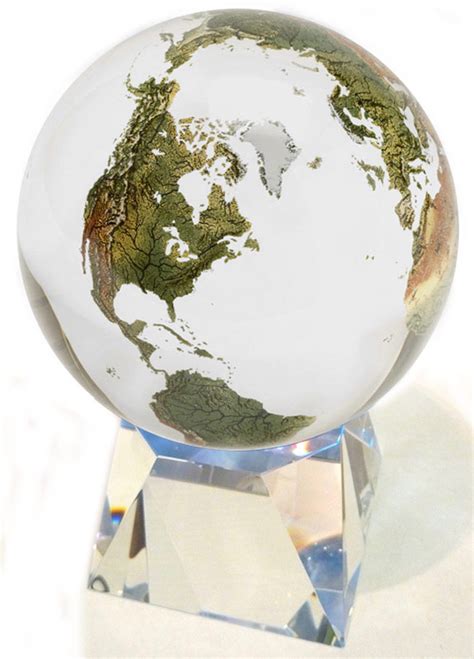 6 Solid Clear Crystal Globe With Natural Earth Continents