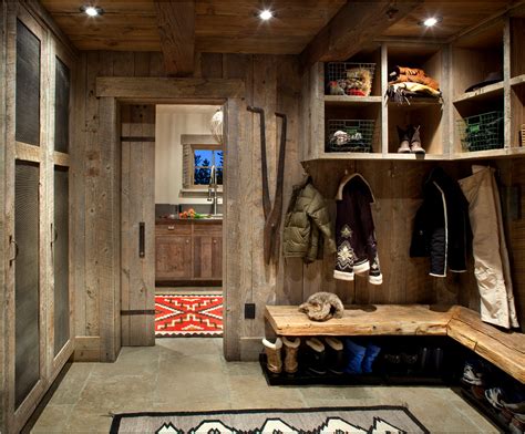 Ski Roommudroom Reclaimed Wood Rustic Laundry Rooms Mudroom