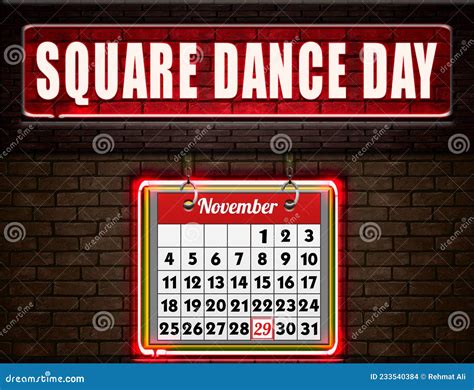 29 November Square Dance Day Neon Text Effect On Bricks Background