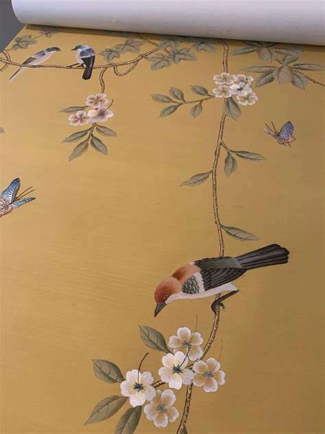 Birds And Vines Chinoiserie Handpainted Wallpaper With Etsy
