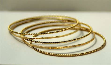 14k Yellow Gold Filled Beadeddotted Stacking Stackable Bangle Bracelet Wedding T Mothers