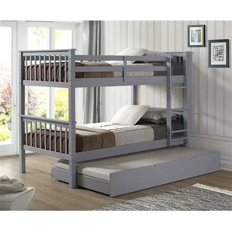 Manor Park Solid Wood Twin Bunk Bed With Trundle Bed Grey