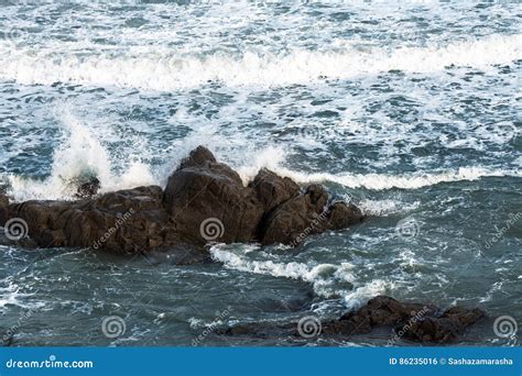 Ocean Waves Hitting Rocks Storm Weather Sea View Stock Photo Image