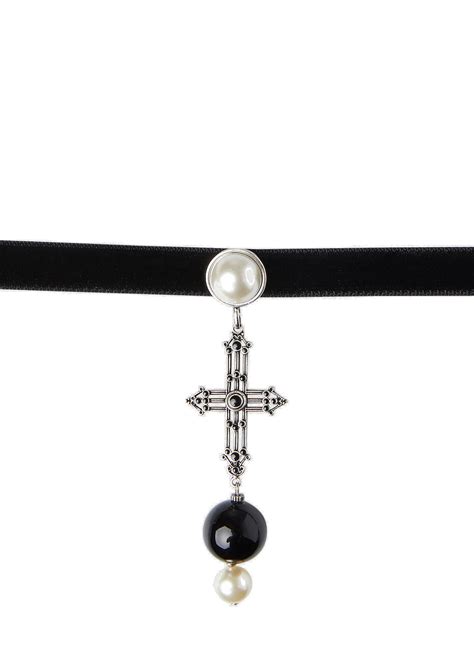 Gothic Cross Choker Necklace In Black Saint Laurent
