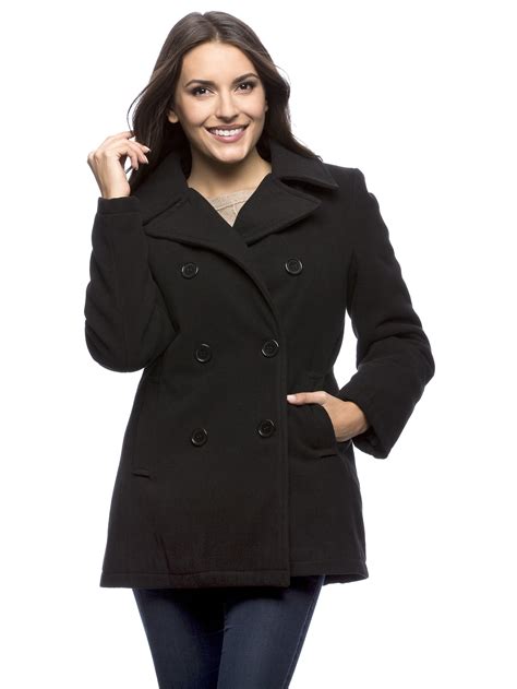 Plus Size Excelled Leather Womens Classic Pea Coat Clothing Shoes