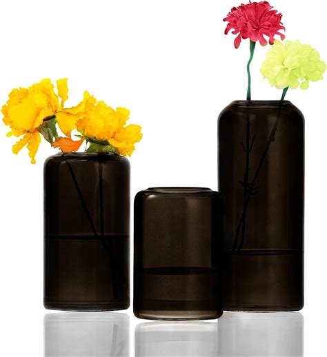 Foryillumi Set Of 3 Amber Bud Vases In Bulk Modern Small Medium Dark Gray Bud Vases